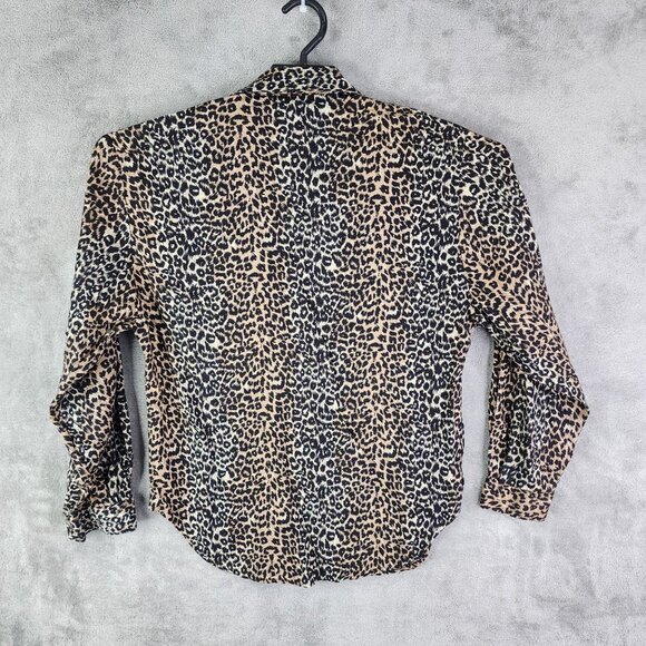 Women's Vintage Cactus Flower Leopard Print Button-Up Shirt Rayon Long Sleeve S - Picture 7 of 11